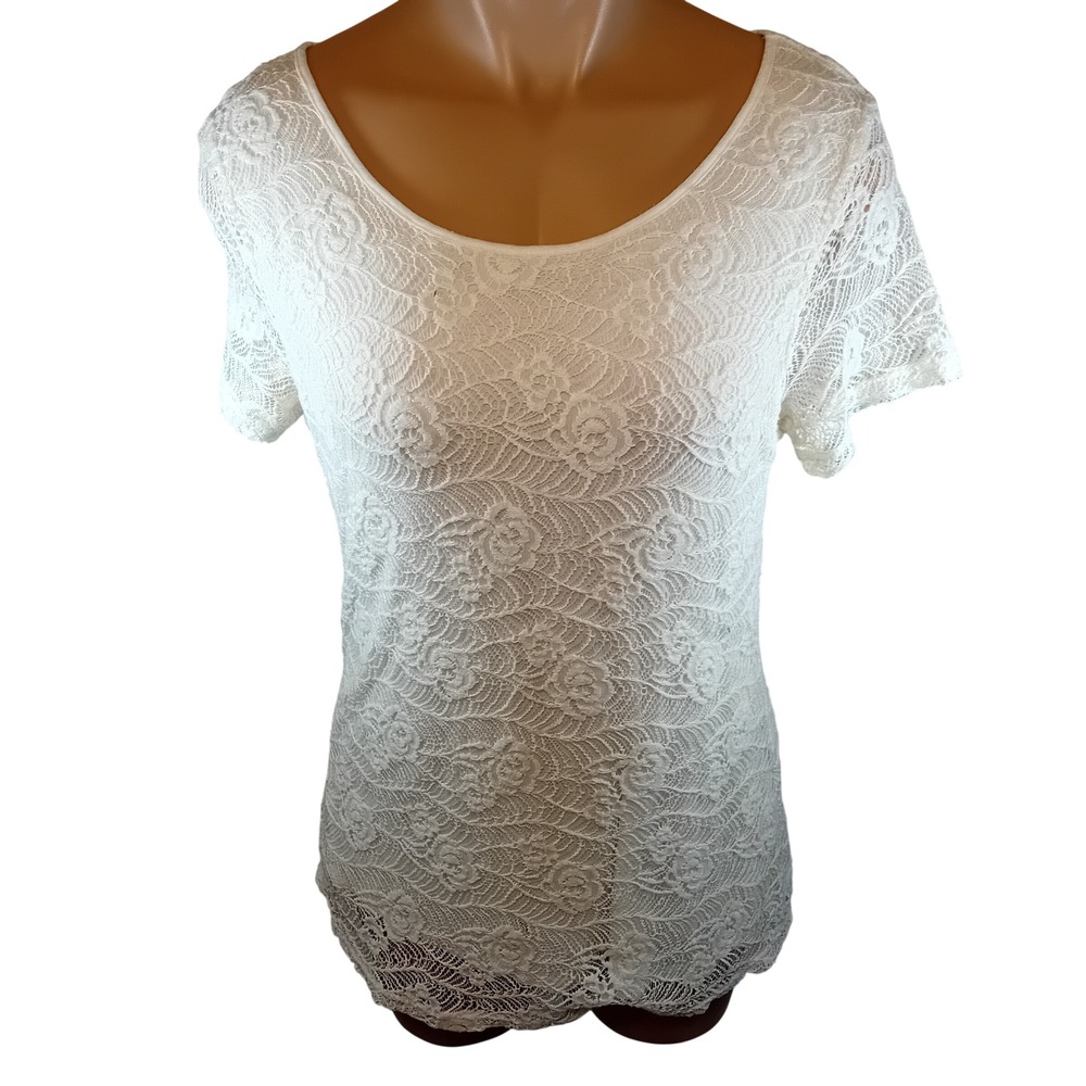 NWOT Lea And Nicole White Lined Lace Top Tshirt Bridal Shower‎ Coquette Party M